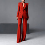 Lauren - Women's Notched Lapel Blazer and Wide-Leg Pants Suit Set 1