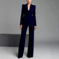 Lauren - Women's Notched Lapel Blazer and Wide-Leg Pants Suit Set 2