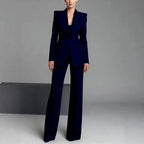 Lauren - Women's Notched Lapel Blazer and Wide-Leg Pants Suit Set 2