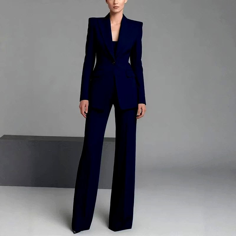 Lauren - Women's Notched Lapel Blazer and Wide-Leg Pants Suit Set 2