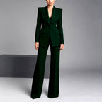 Lauren - Women's Notched Lapel Blazer and Wide-Leg Pants Suit Set 3