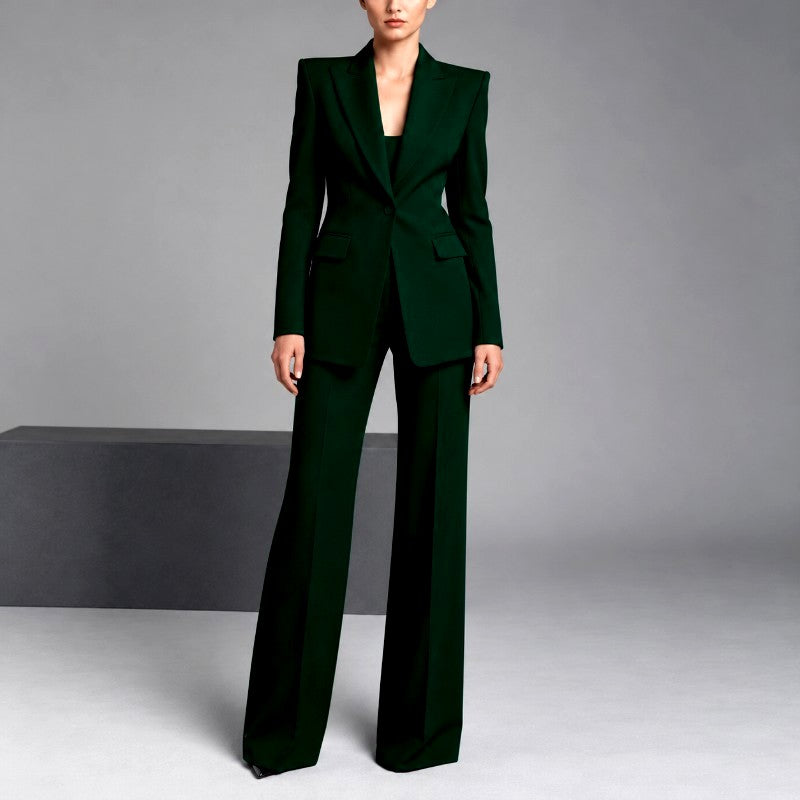 Lauren - Women's Notched Lapel Blazer and Wide-Leg Pants Suit Set 3