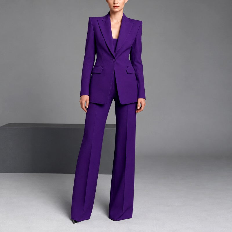 Lauren - Women's Notched Lapel Blazer and Wide-Leg Pants Suit Set 4
