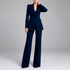 Lauren - Women's Notched Lapel Blazer and Wide-Leg Pants Suit Set 5