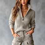 Lauren - Women's Quarter Zip Collared Knit Sweater 4