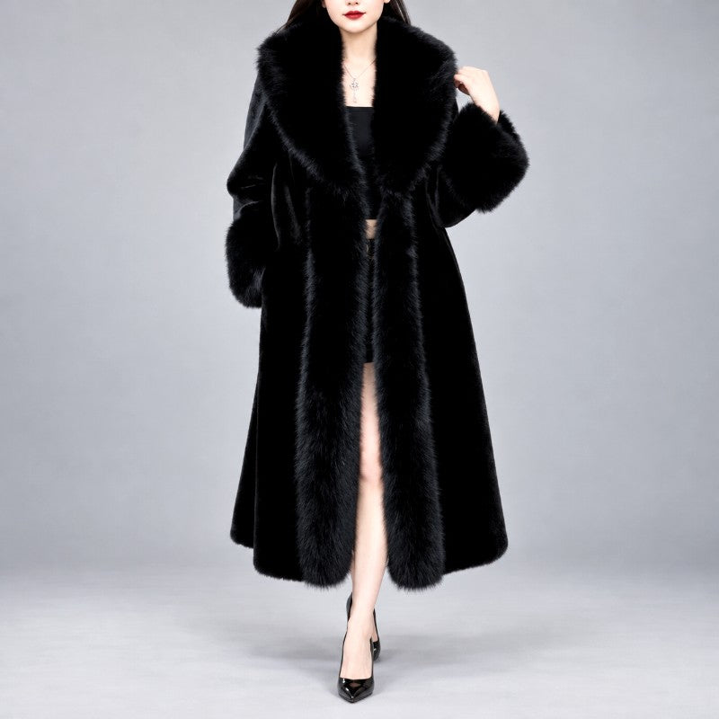 Laureta - Women's Longline Coat with Oversized Plush Collar 1