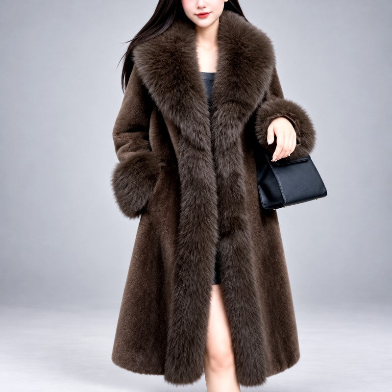 Laureta - Women's Longline Coat with Oversized Plush Collar 2