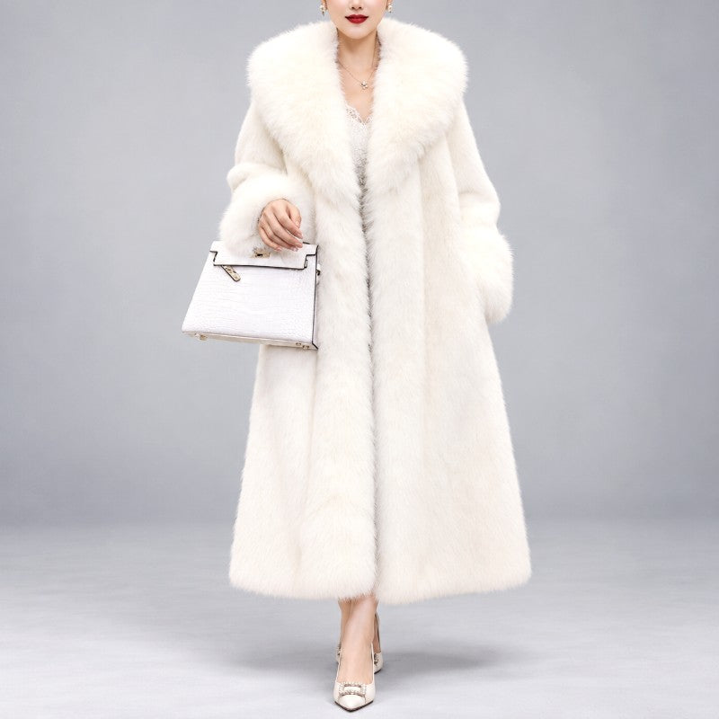 Laureta - Women's Longline Coat with Oversized Plush Collar 3