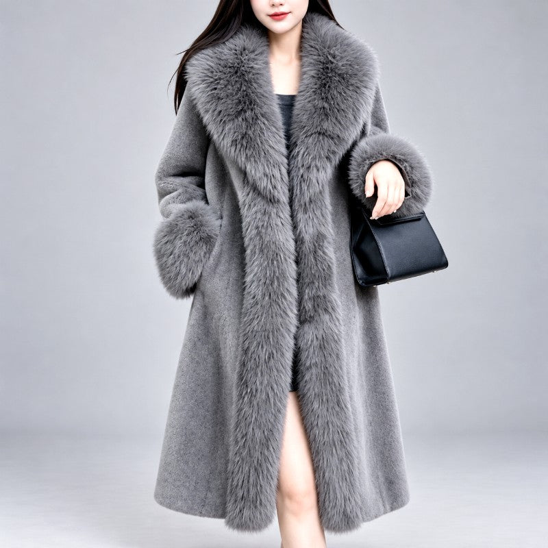 Laureta - Women's Longline Coat with Oversized Plush Collar 4