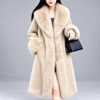 Laureta - Women's Longline Coat with Oversized Plush Collar 5