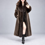 Laureta - Women's Longline Coat with Oversized Plush Collar 6