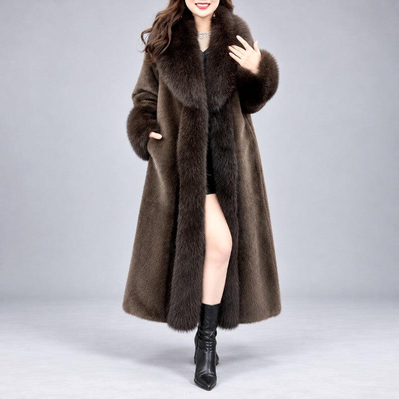 Laureta - Women's Longline Coat with Oversized Plush Collar 6