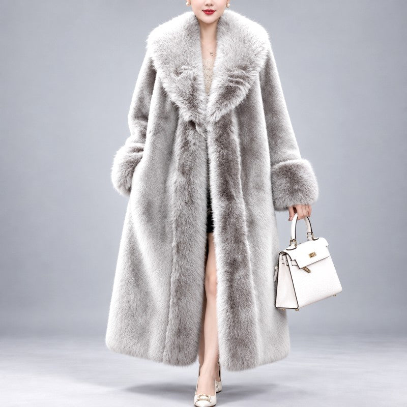 Laureta - Women's Longline Coat with Oversized Plush Collar 7