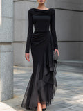 Lenore - Women's Cowl Neck Wrap Maxi Dress with Layered Organza Panels