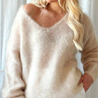 Leona - Women's Relaxed Fit Fuzzy Knit Pullover Sweater