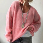 Leona - Women's Relaxed Fit Fuzzy Knit Pullover Sweater