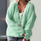 Leona - Women's Relaxed Fit Fuzzy Knit Pullover Sweater