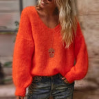 Leona - Women's Relaxed Fit Fuzzy Knit Pullover Sweater