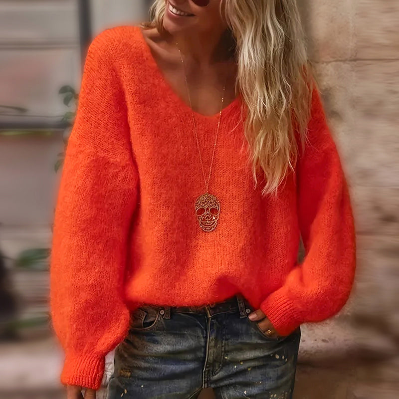 Leona - Women's Relaxed Fit Fuzzy Knit Pullover Sweater
