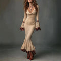 Leonora - Women's Cowl Neck Mermaid Maxi Dress 1