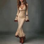 Leonora - Women's Cowl Neck Mermaid Maxi Dress 1