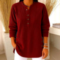 Leontine - Women's Ribbed V-Neck Loose Fit Long Sleeve T-Shirt 1