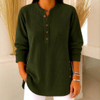 Leontine - Women's Ribbed V-Neck Loose Fit Long Sleeve T-Shirt 2
