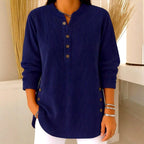 Leontine - Women's Ribbed V-Neck Loose Fit Long Sleeve T-Shirt 3