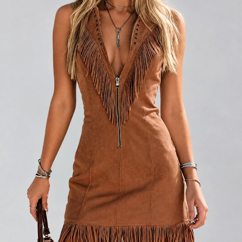Letizia - Women's Western Zip Front Fringe Dress 11