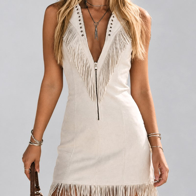 Letizia - Women's Western Zip Front Fringe Dress 13