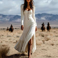 Liadan - Women's Sweetheart Long Sleeve Resort Maxi Dress 5