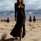 Liadan - Women's Sweetheart Long Sleeve Resort Maxi Dress 6