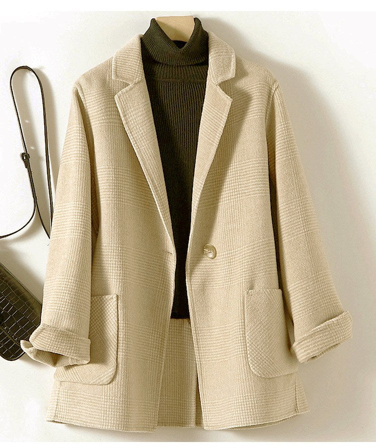 Lian - Women’s Mid-Length Plaid Coat with Folded Cuffs 5