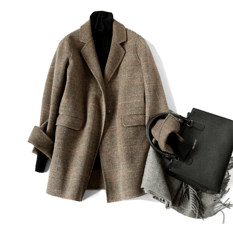 Lian - Women’s Mid-Length Plaid Coat with Folded Cuffs 6