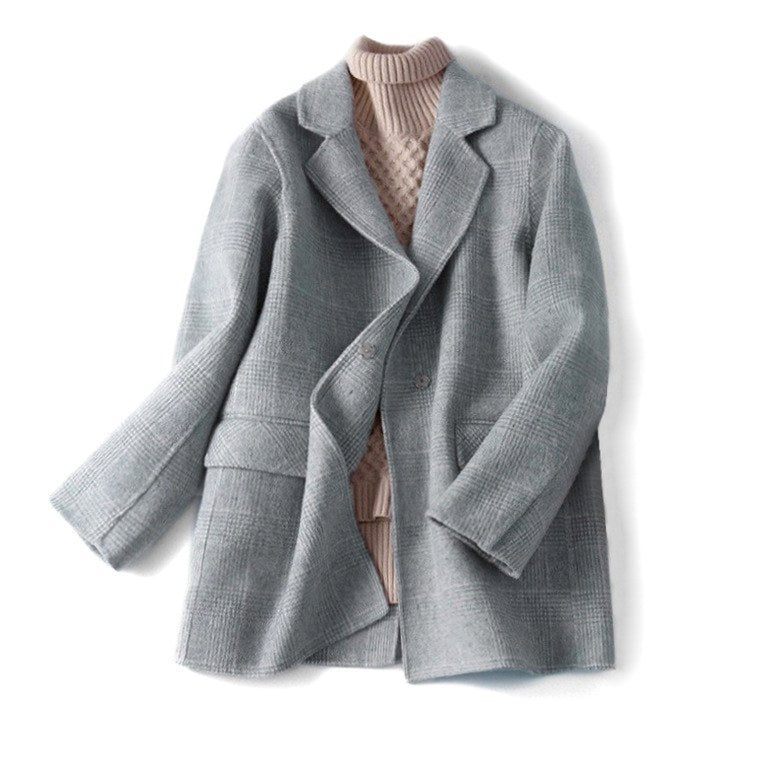 Lian - Women’s Mid-Length Plaid Coat with Folded Cuffs 9