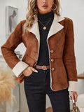 Lillian - Women's Sherpa-Trimmed Suede Blazer with Button Front