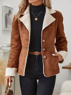 Lillian - Women's Sherpa-Trimmed Suede Blazer with Button Front