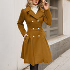 Liora - Women's Double-Breasted A-Line Coat with Notch Collar