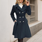 Liora - Women's Double-Breasted A-Line Coat with Notch Collar