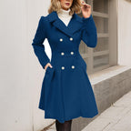 Liora - Women's Double-Breasted A-Line Coat with Notch Collar