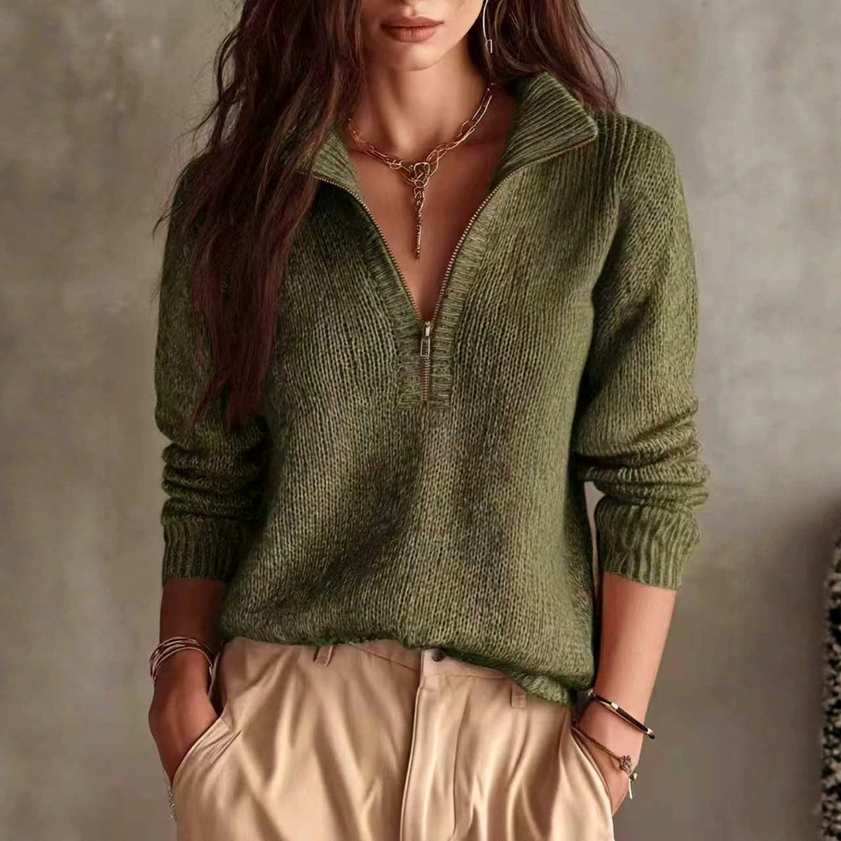 Liora - Women's Half-Zip Collared Knit Sweater 4