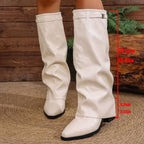 Livia - Women's Pointed-Toe Knee-High Boots with Metal Accent