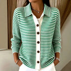 Liza - Women's Striped Collared Long Sleeve Cardigan 1