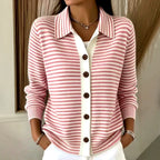 Liza - Women's Striped Collared Long Sleeve Cardigan 3