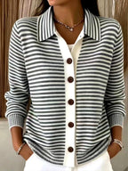 Liza - Women's Striped Collared Long Sleeve Cardigan 4