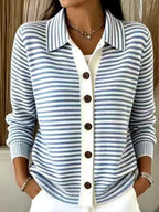 Liza - Women's Striped Collared Long Sleeve Cardigan 5