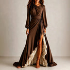 Lola - Women's Draped Asymmetric Ruffle Maxi Dress 1