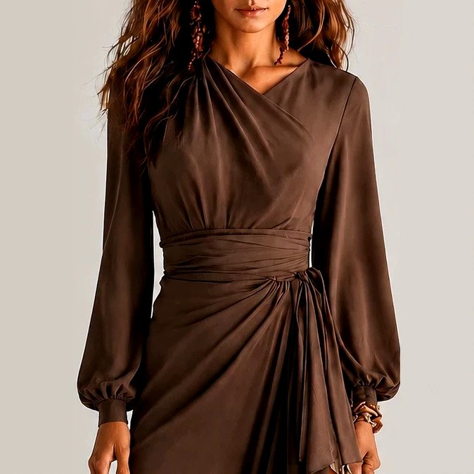 Lola - Women's Draped Asymmetric Ruffle Maxi Dress 2