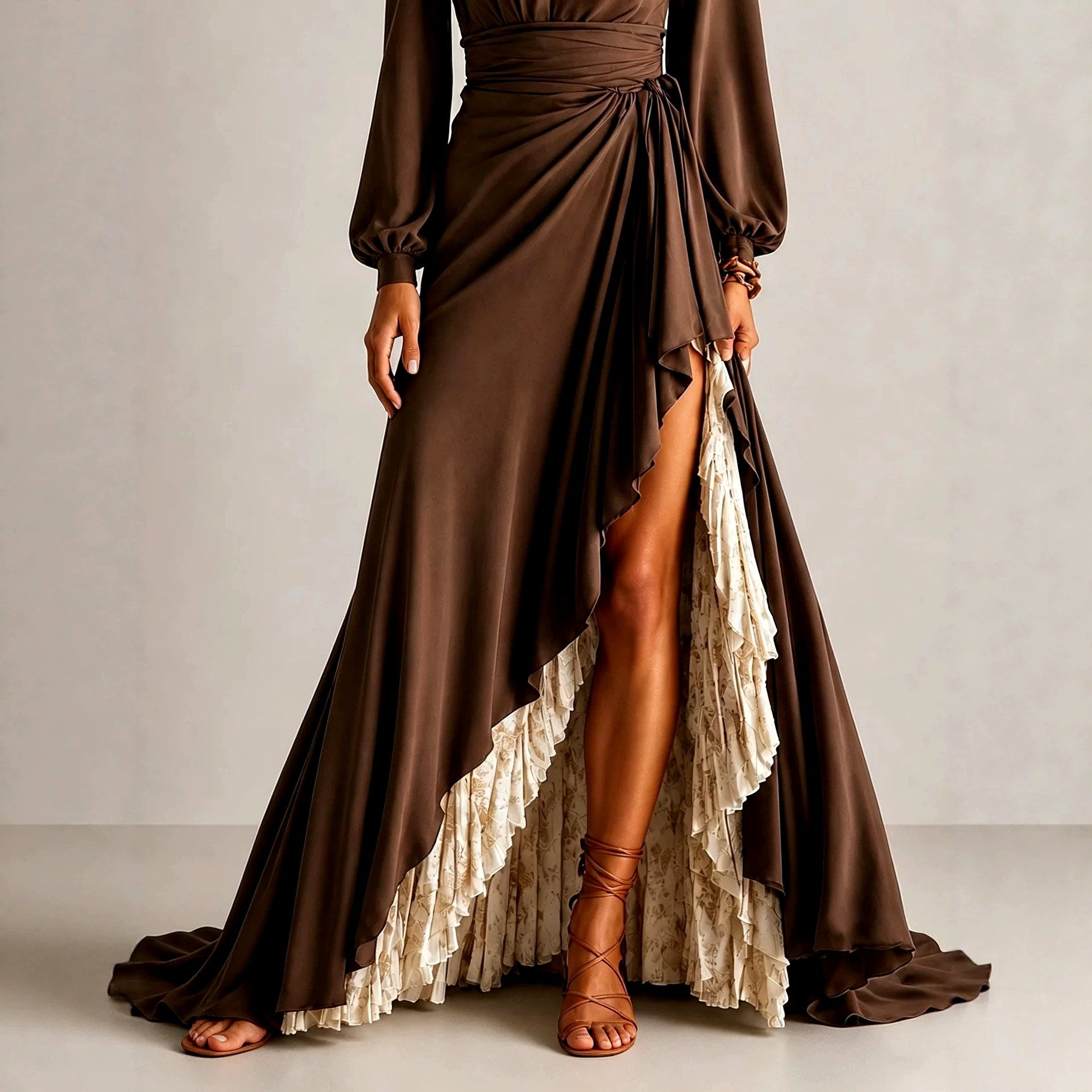 Lola - Women's Draped Asymmetric Ruffle Maxi Dress 3