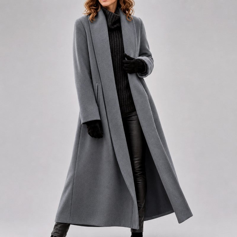Lorraine - Women's Tailored Open-Front Maxi Coat 1